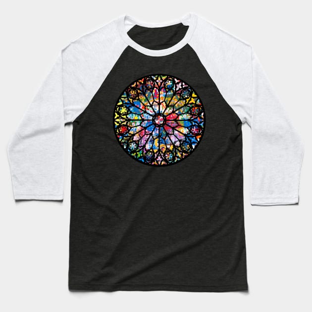 Notre-Dame Cathedral Paris France Graffiti Rose Window Baseball T-Shirt by Shopject